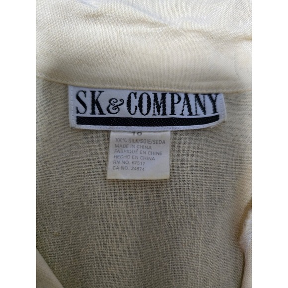 SK & Company Silk Shirt Top Womens Beige Short Sleeve Collared Button Up (J) - Picture 6 of 9